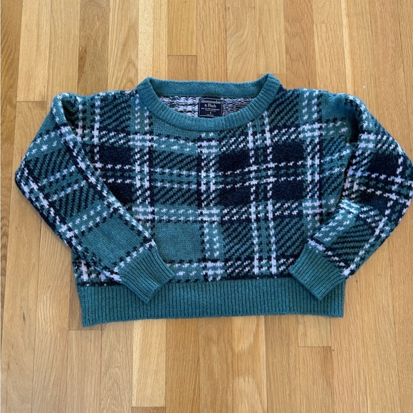 Abercrombie & Fitch Teal Plaid Sweater women's crop top cute Y2K 90s small - Picture 3 of 8